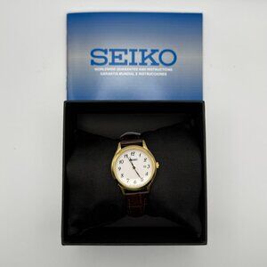 Seiko NWT Ladies Watch Neo Classic Gold Plated Round Saphire Glass Working